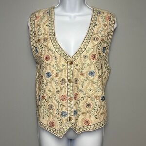 VTG 90s Tantrums Boho Cottagecore Grandma Embroidered Floral Vest Sz Petite M